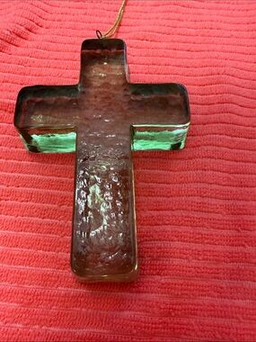 Green Glass Cross Hanging Ornament - Home Art Accent